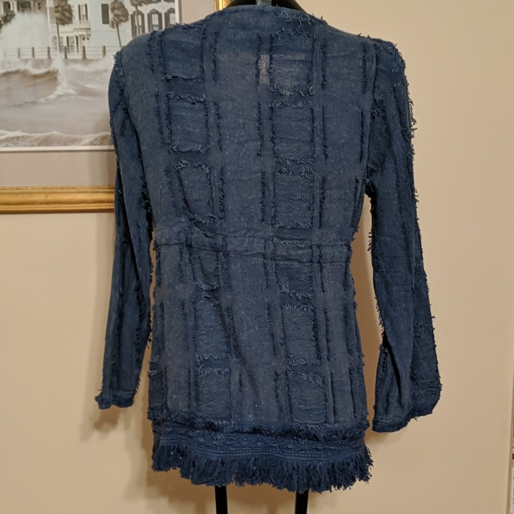 NWT, 100% Cotton tie front jacket, blue, knubby - Picture 4 of 6
